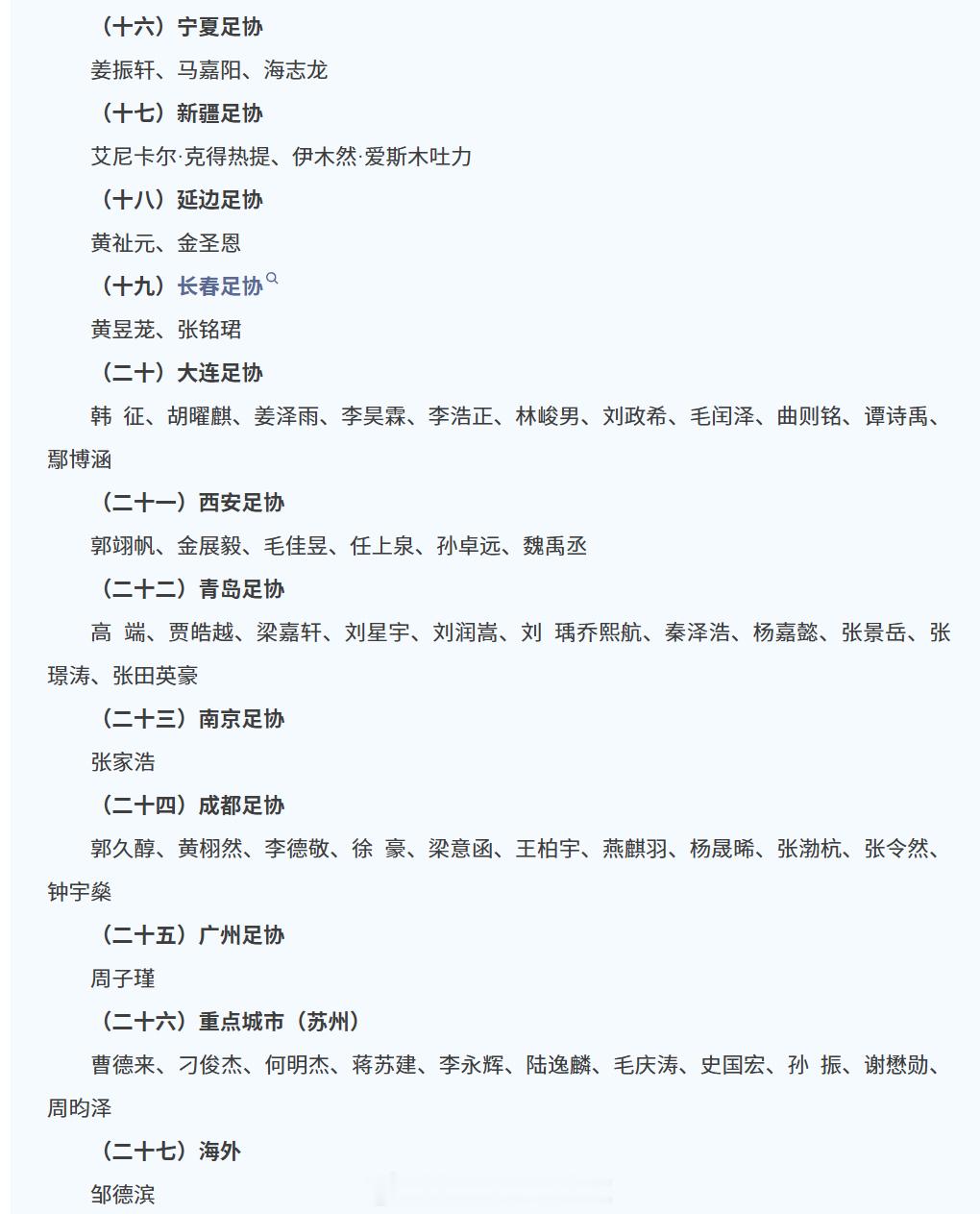 中国足球协会关于举办2026年“雏鹰计划”国内选拔营的通知。集训时间2026年7