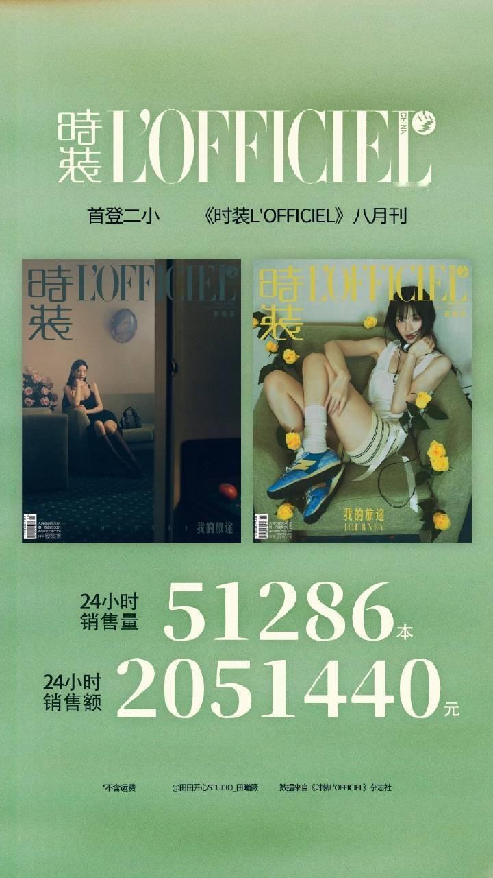 田曦薇杂志 田曦薇首本二小杂志24h销售额205w，进入内娱中国女艺人杂志销售额