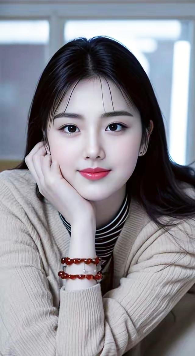 温柔甜美的少女，微笑中带着一丝俏皮。
