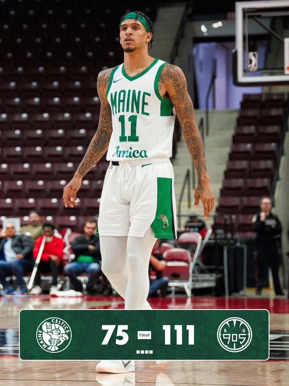 75-111 …… 缅因州凯尔特人队客场负于猛龙905队 …… 锦标赛首阶段战绩