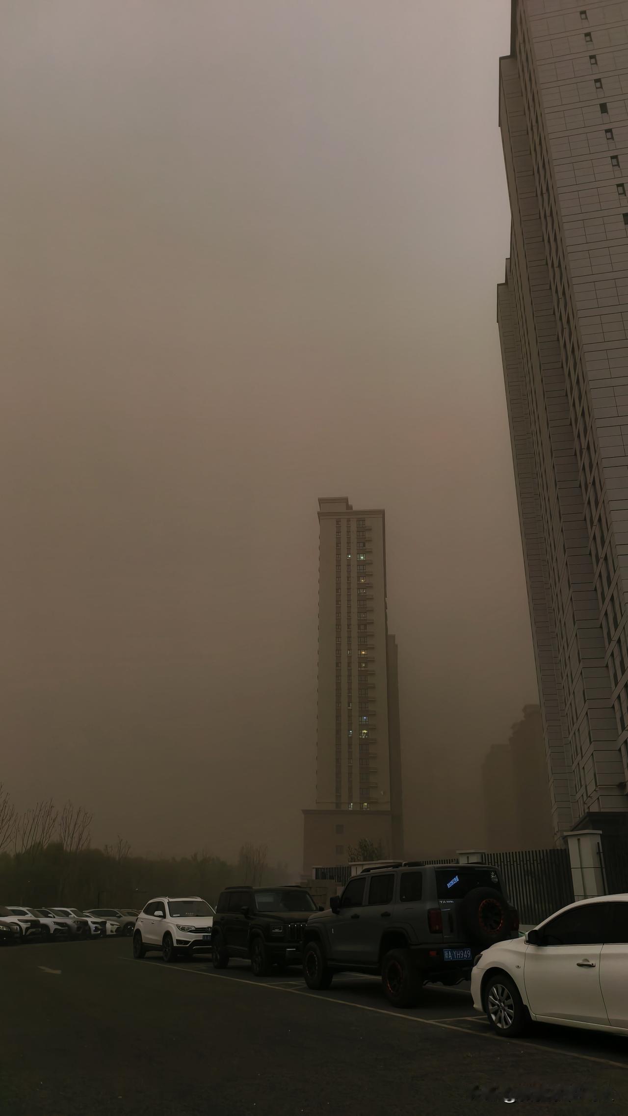 沙尘暴来的时候
我还在国宾壹号院测量
测量完毕，
听着沙石敲击车玻璃
雨水夹杂着