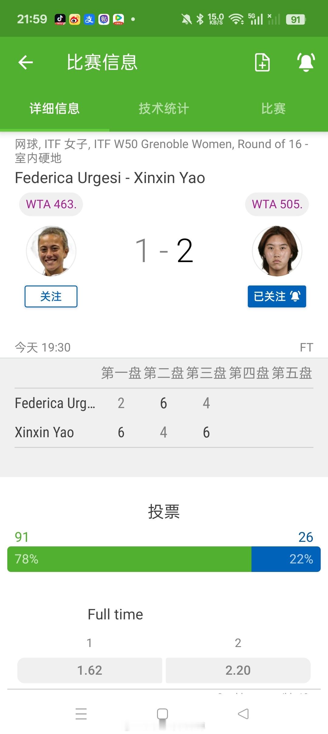 小花小草资讯 【格勒诺布尔W50】女单正赛第二轮资格赛突围的姚欣辛6-24-66