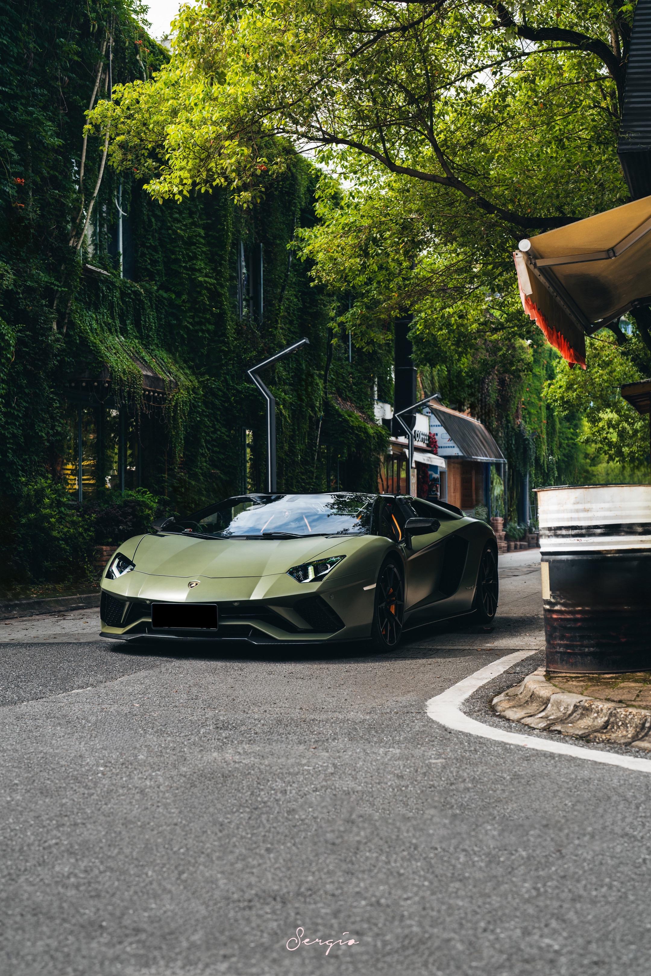 原厂哑光绿的素车敞篷AventadorS.这两年见了很多很多Revue...