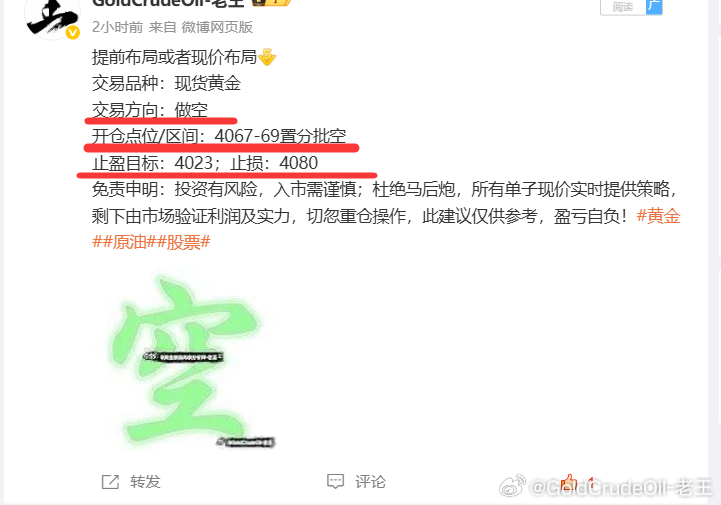 提前布局黄金4069空和4080加仓空，现报4064位置低位盈利50个点，高位加