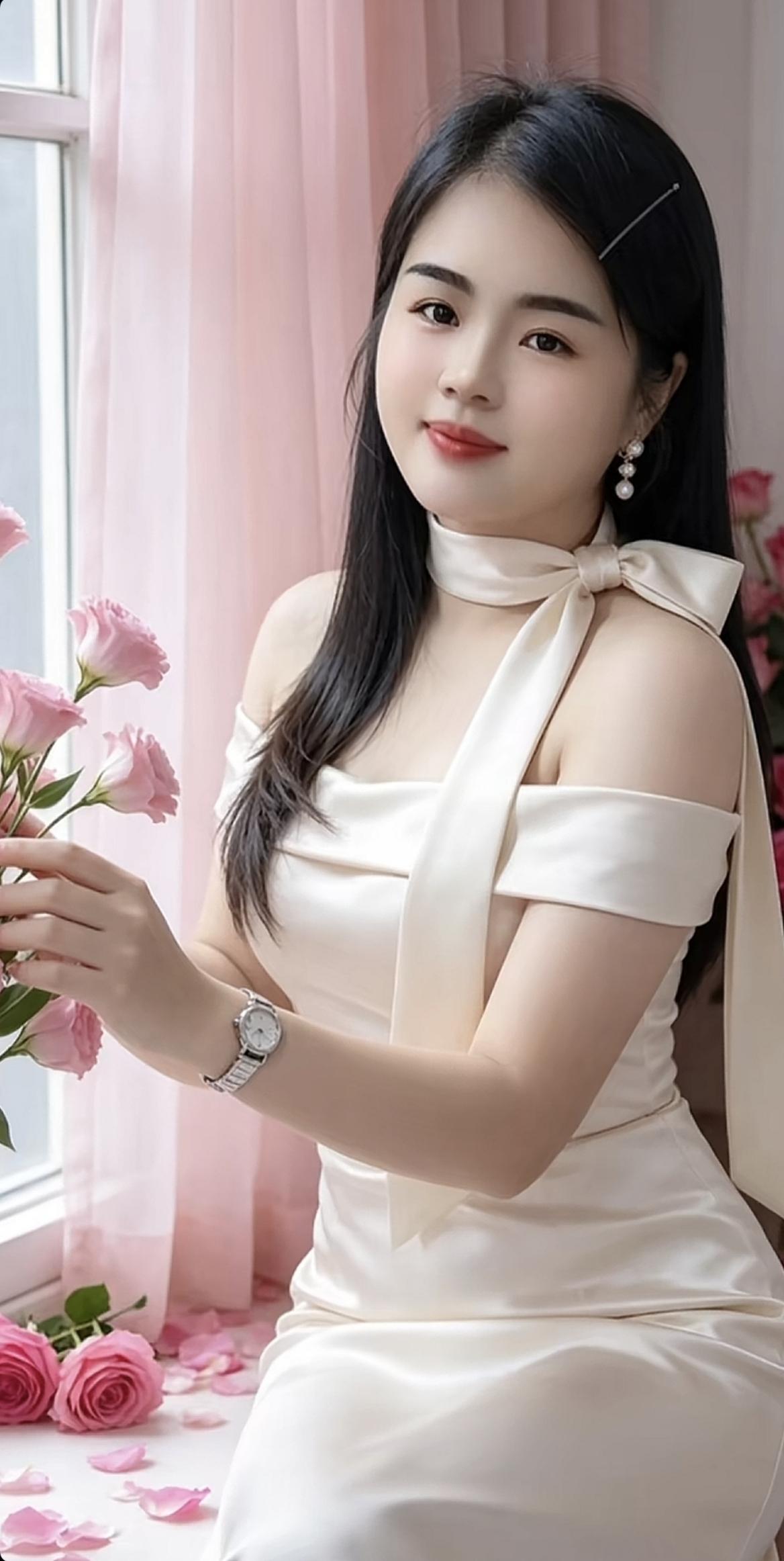 白衣秀色映红妆，含笑如花美似仙。