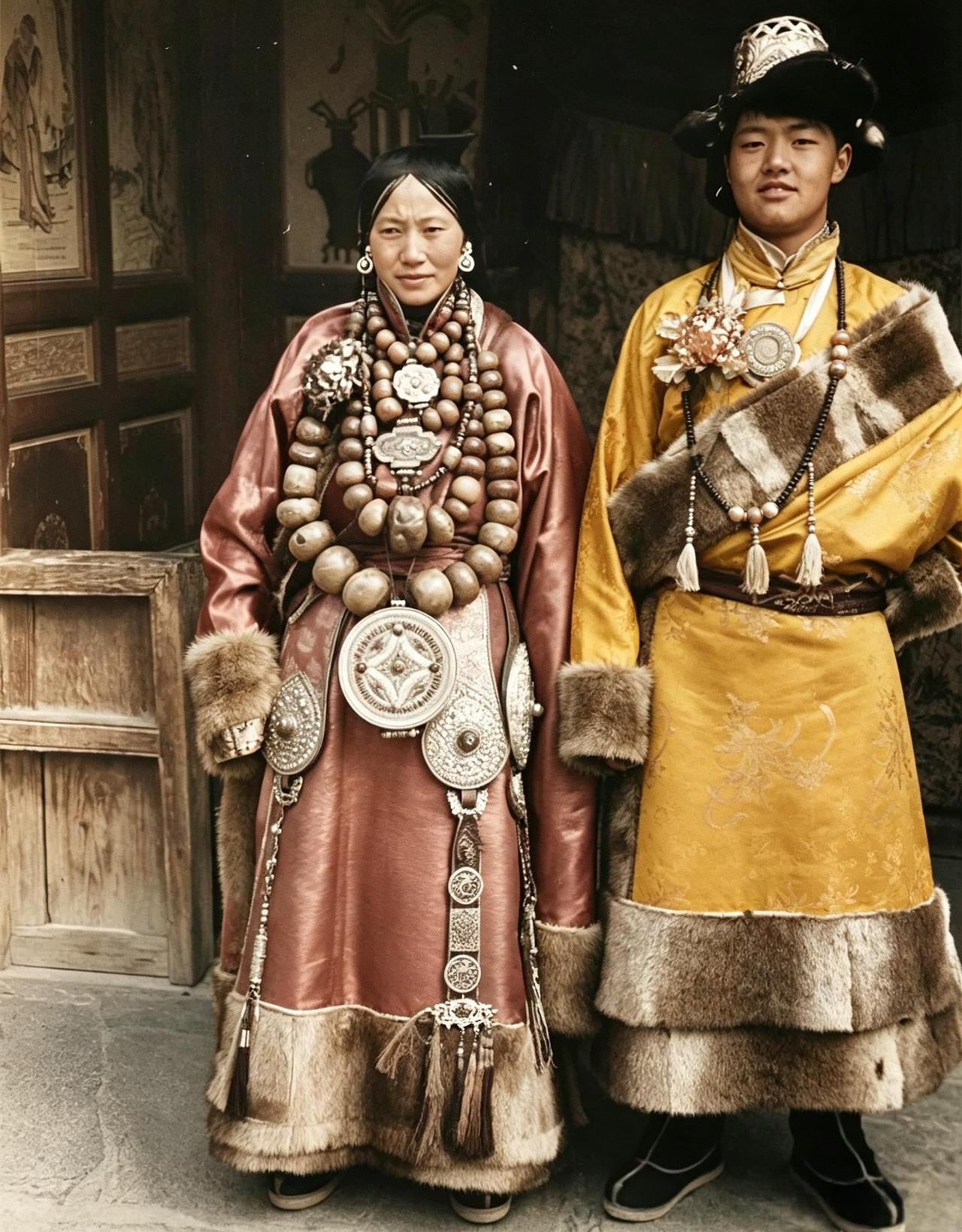 这是一九四三年嘉木祥世系家族与河南亲王家族的两名年轻人结婚。新郎与新娘的身份与地