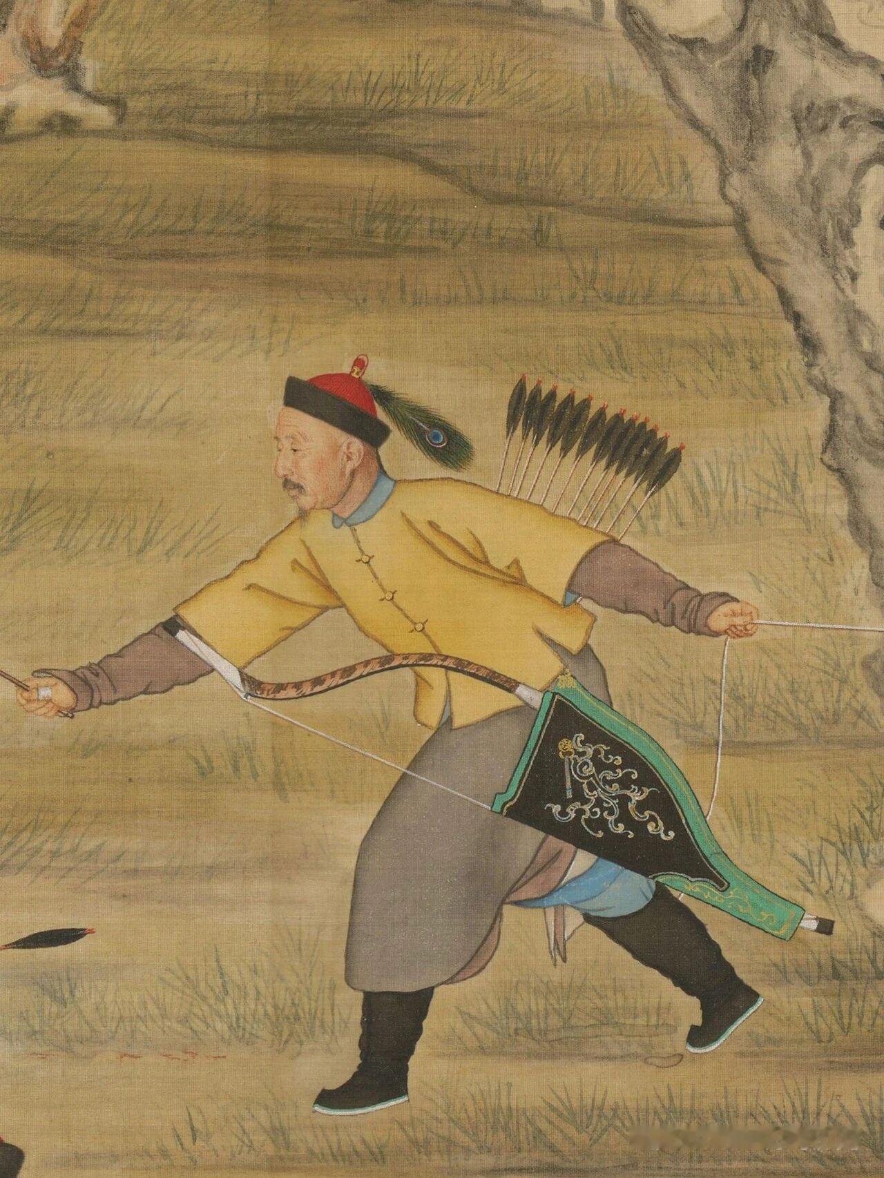 郎世宁这幅《乾隆皇帝射猎图》，打工人真的狠狠共情了。陪皇帝打猎的侍卫们，没有一个