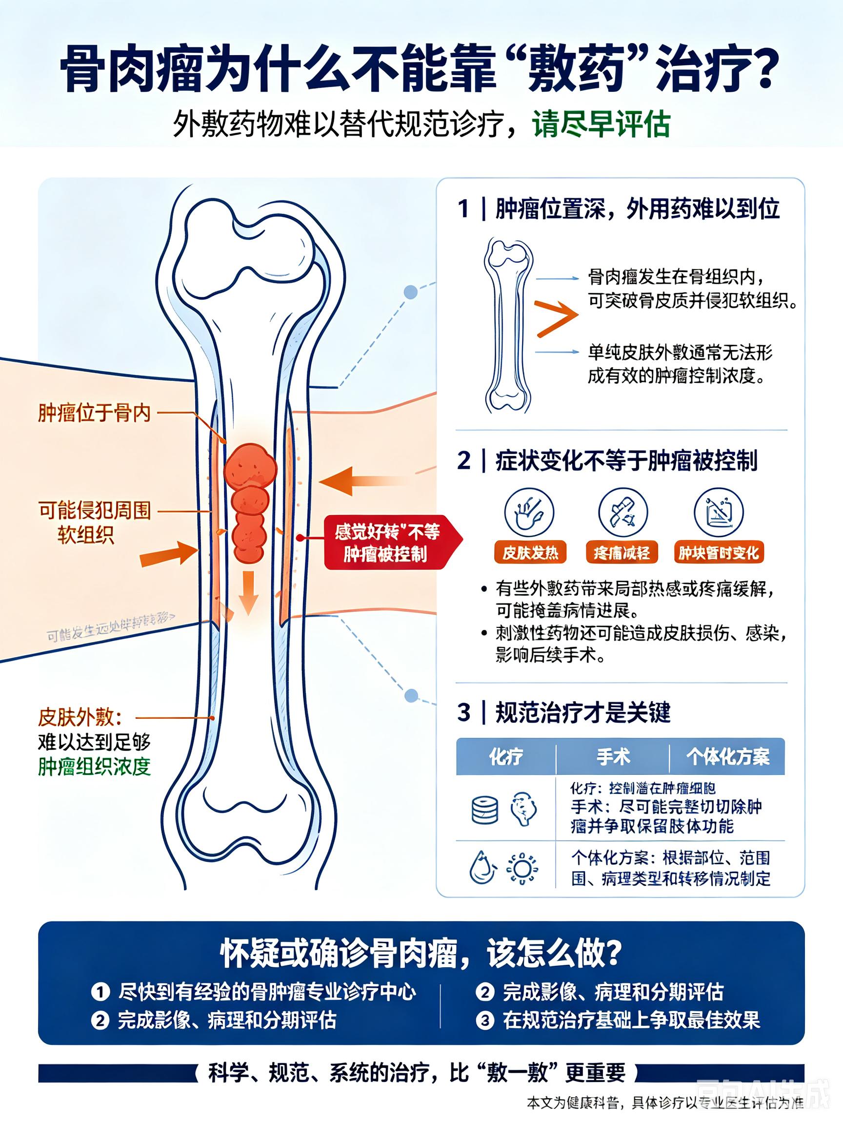骨肉瘤为什么不能靠“敷药”治疗？ 在门诊中，我经常遇到一些家长问：“孩...