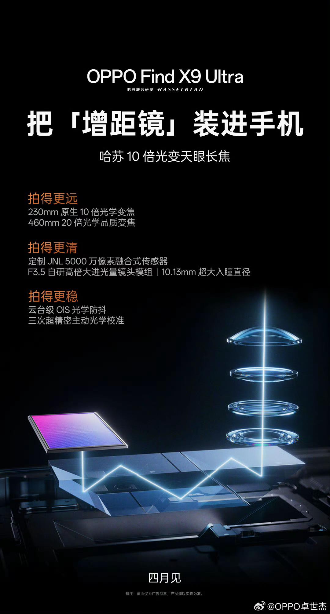 OPPO Find X9 Ultra 的哈苏 10 倍光变天眼长焦首次应用了 5