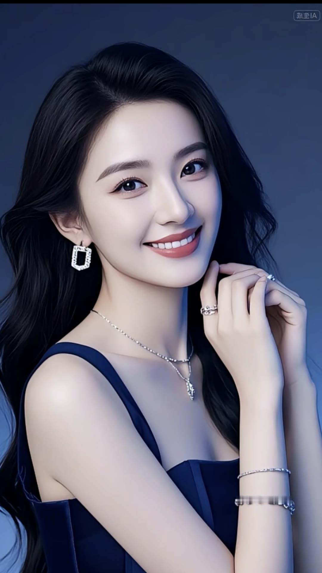 优雅黑裙，闪耀珠宝，温柔微笑，完美女神！💖✨