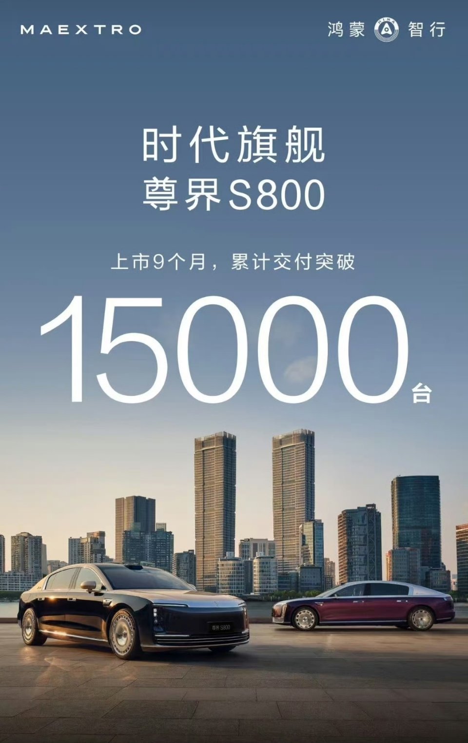 尊界S800上市9个月累计交付突破15000辆，平均每个月交付1666辆。目前销