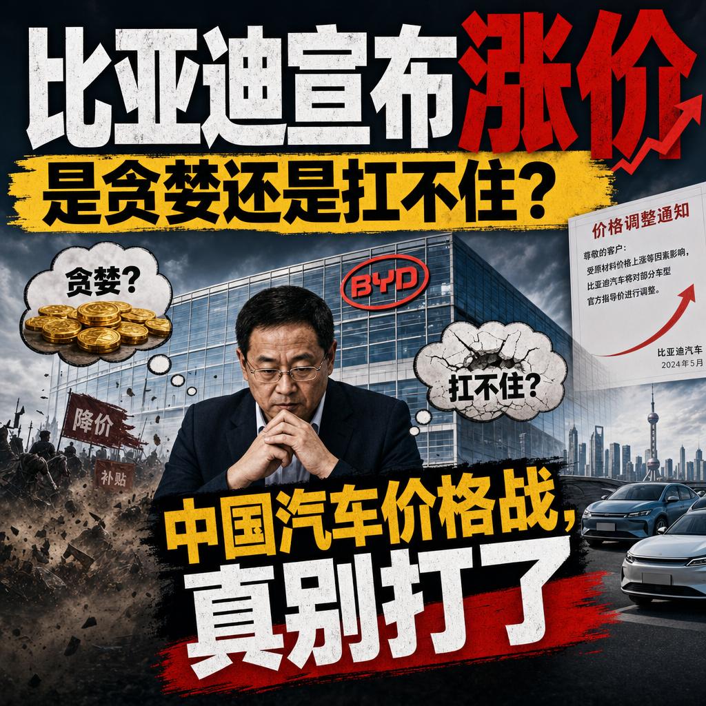 突发！那个把价格战打得最凶的比亚迪，居然带头涨价了。
很多人第一反应是它“吃相难