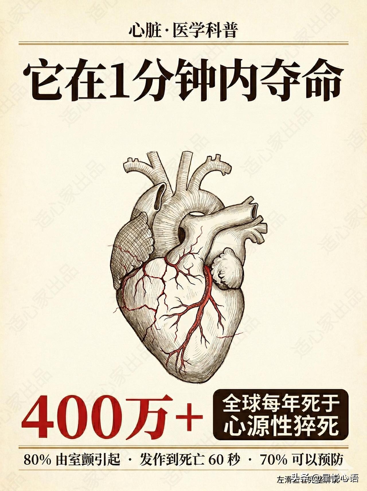 心源性猝死真的太凶险了！
全球每年超400万人中招，占心血管死亡60%以上，发作