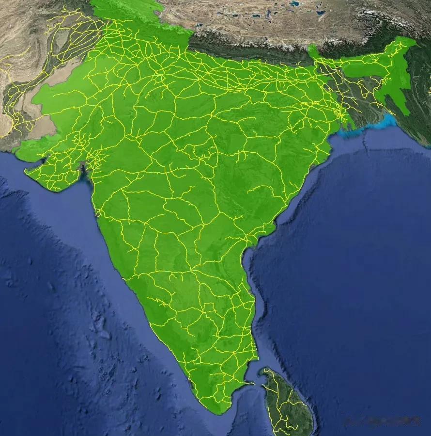 印度的铁路🛤️网示意图
图中可以看出，除了北部和西南的古吉拉特邦稍微密一点，其