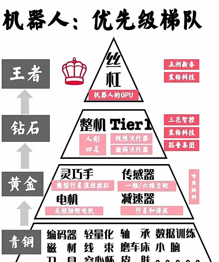 机器人技术金字塔【产业链+个股】
从王者到青铜，层层剖析