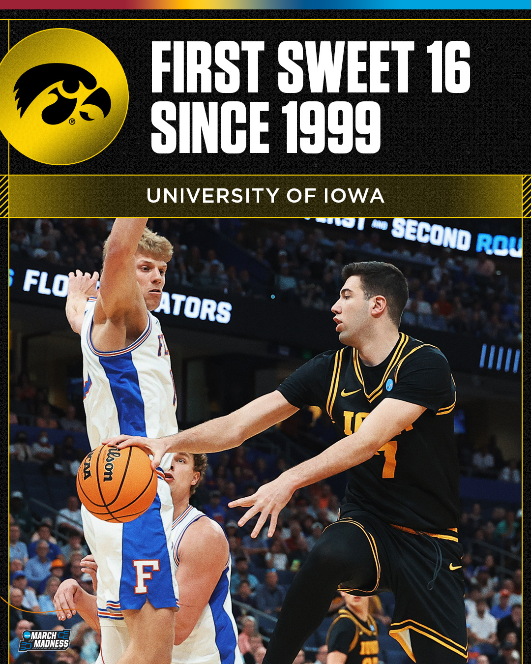 爱荷华大学自1999年以来首次进入NCAA 16强，创造历史。 