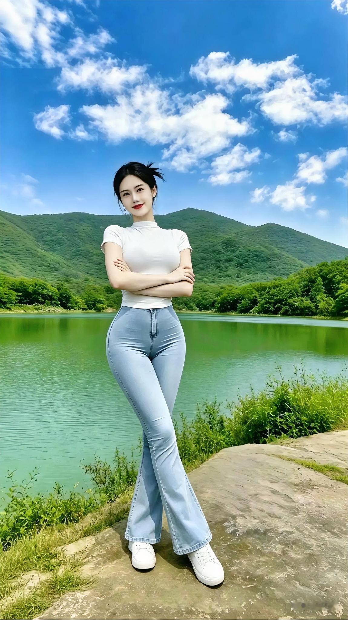 青山绿水，她站在那里，不必言语，便是一幅动人的画。

真正的美丽，是历经风雨后依