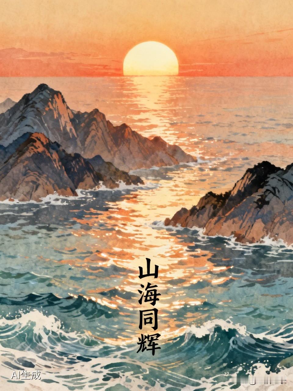 “西山接日落，东海托阳升”，这景象太绝了。就像王之涣诗里“白日依山尽，黄河入海流