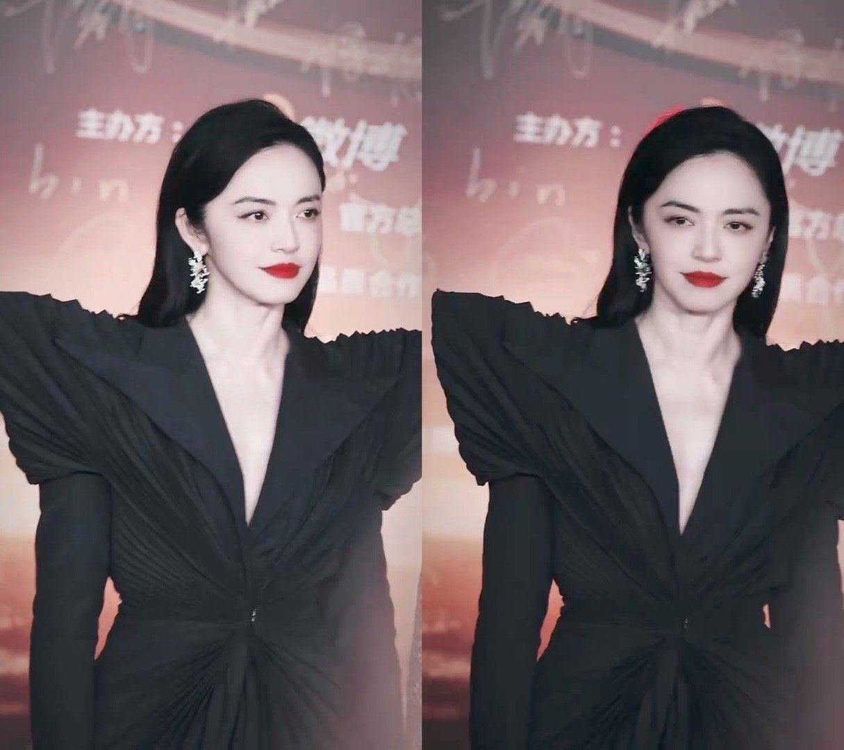 姚晨 老公姐 姚晨微博之夜红毯的精彩表现都在这个视频里，乌发红唇，搭配高定西装，