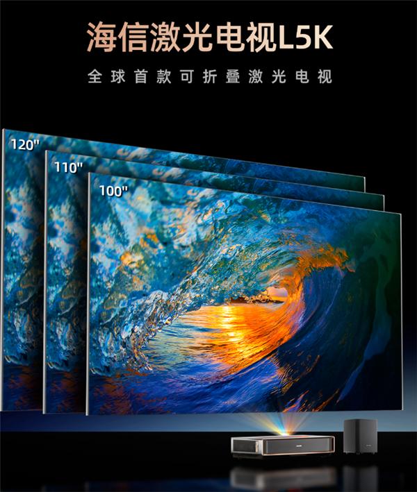 海信推出了全球首款可折叠激光电视L5K，100英寸、110英寸和120英寸的版本