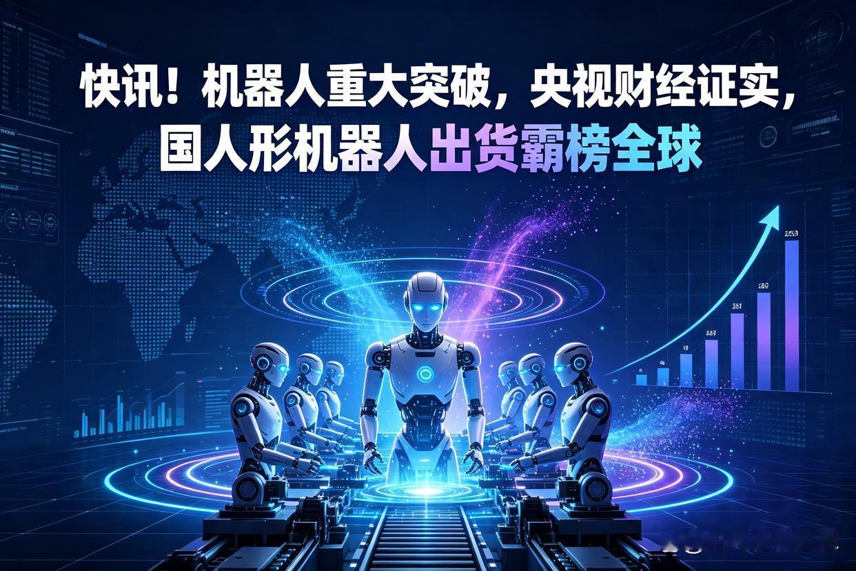 快讯！机器人重大突破，央视财经证实，国人形机器人出货霸榜全球
 央视财经8月12