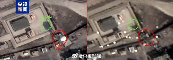 【伊朗公布袭击美军基地前后对比照】美军基地遭袭前后对比照 当地时间3月24日，伊