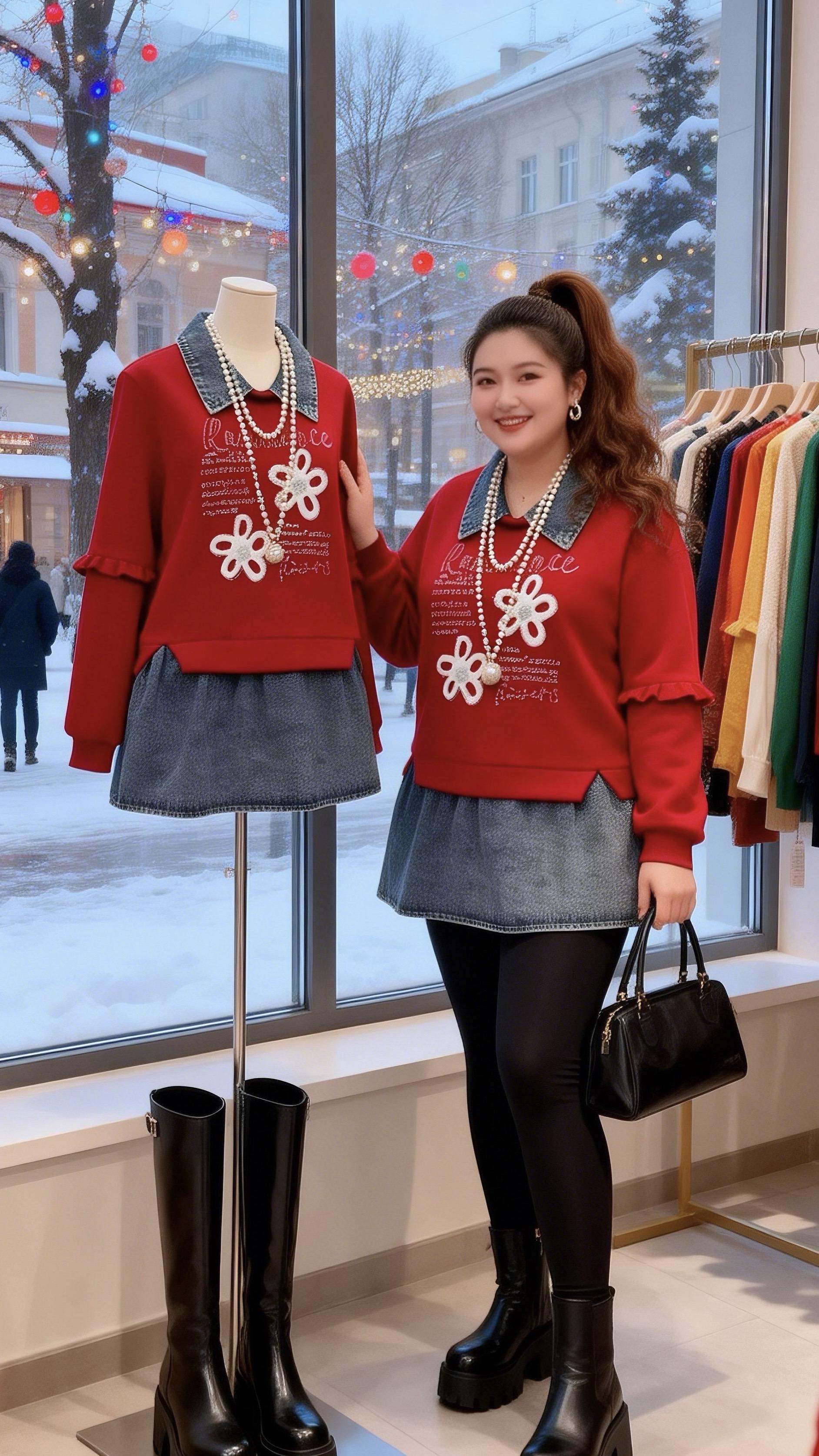 大码女装漂亮内搭让我赢在了穿搭起跑线 冬日穿搭一周不重样新年好运红我先...