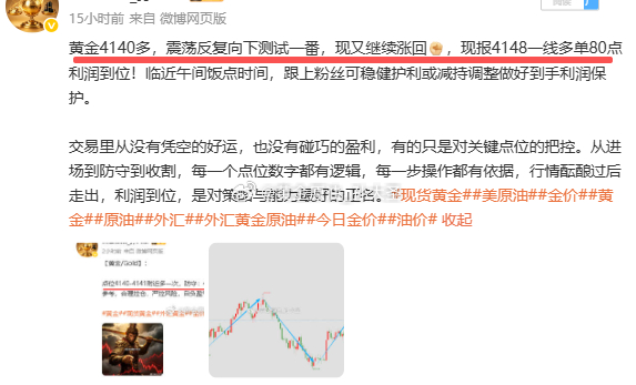 周三蓄势而发，厚积破局，三战三捷斩获 550 余点利润 亚盘黄金短多虽小幅盈利，
