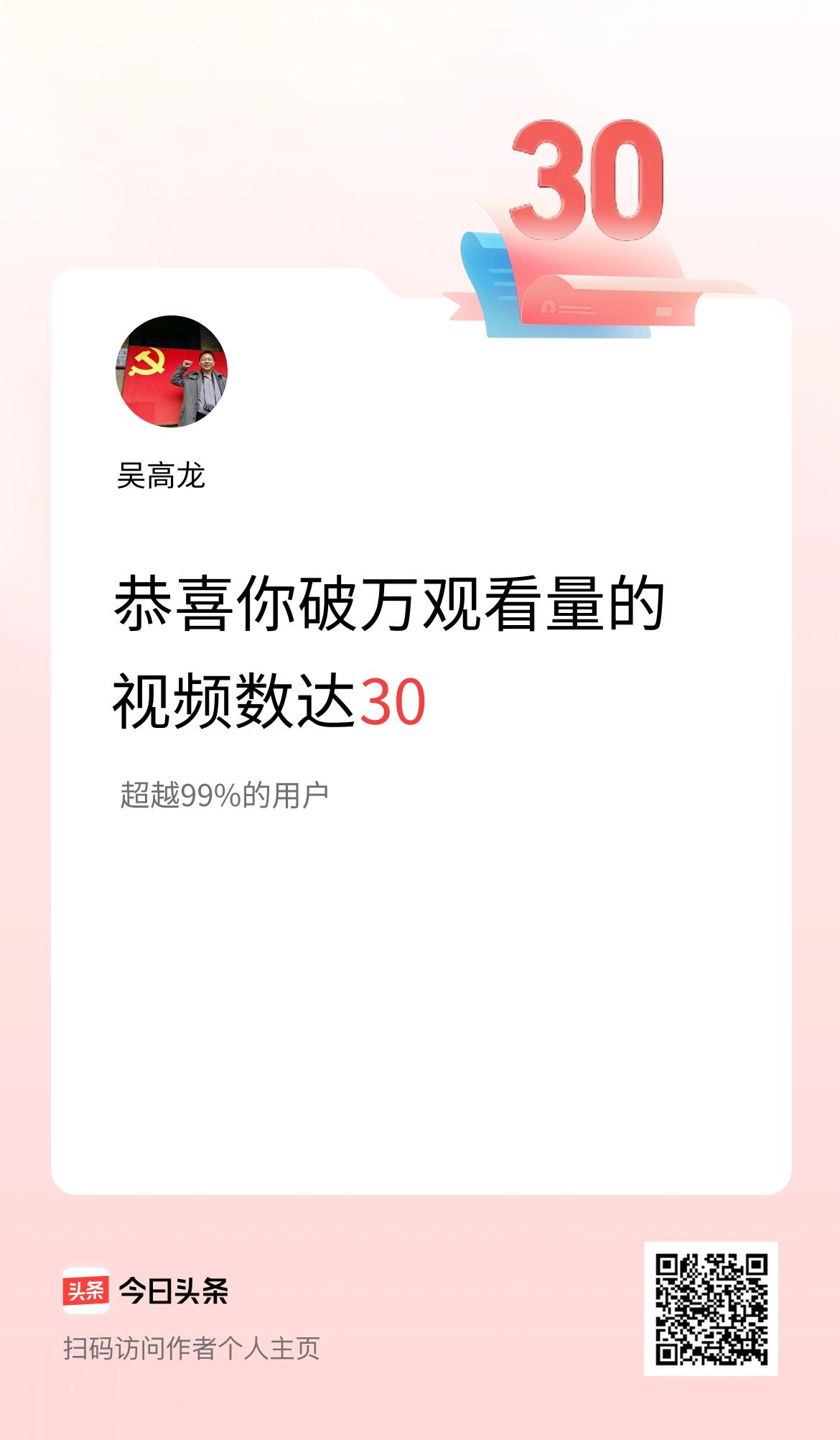 我在头条有30条视频播放量破万了！