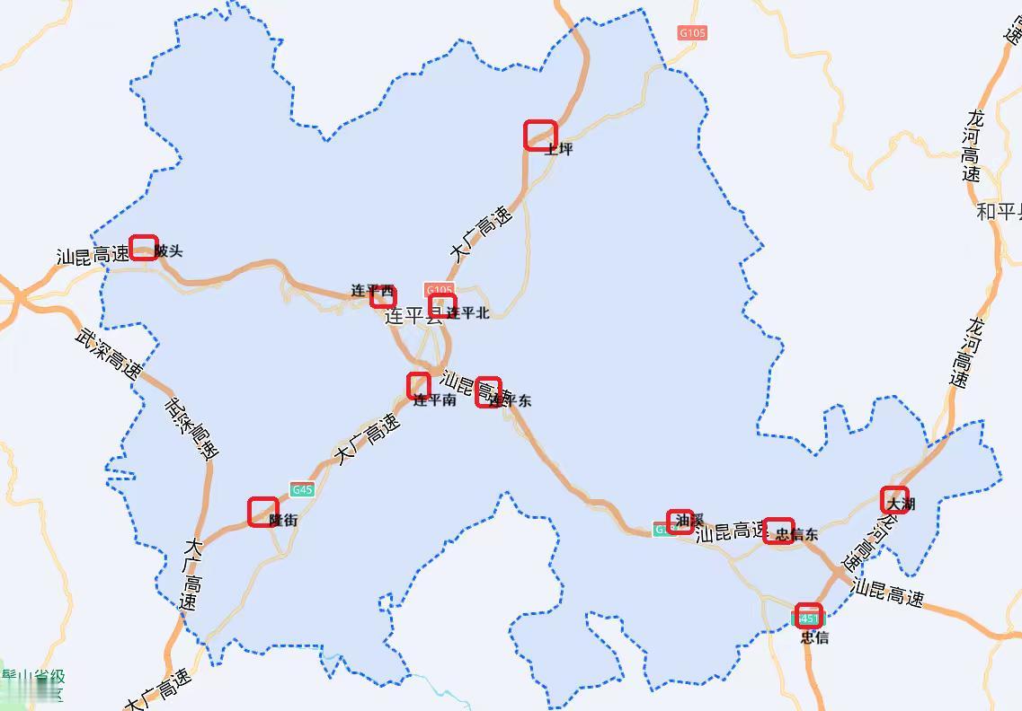 县级高速公路优秀的城市—广东连平
        连平境内高速路网布局密集，大广