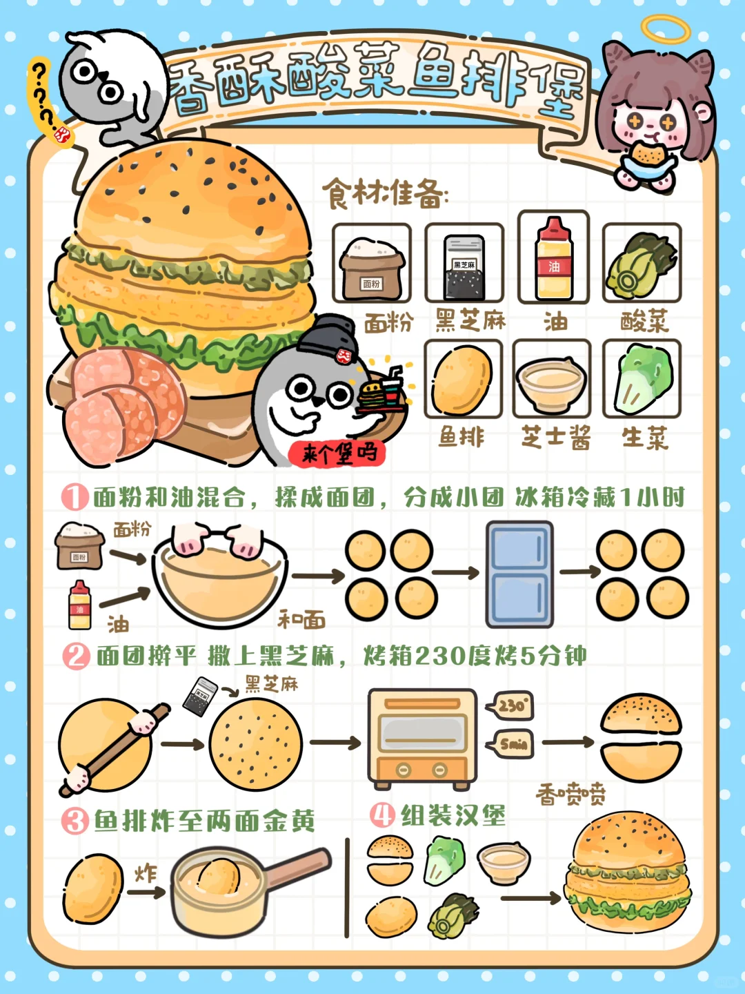 手绘食谱🍔｜酸菜➕鱼排🐟组合city不city呀⁉️