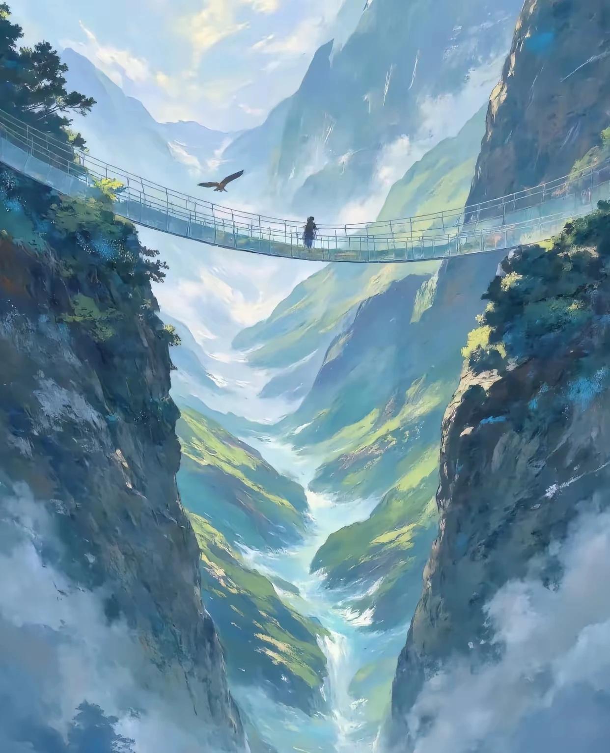上联：云封绝壁藏青嶂
下联：海市蜃楼迷雾中