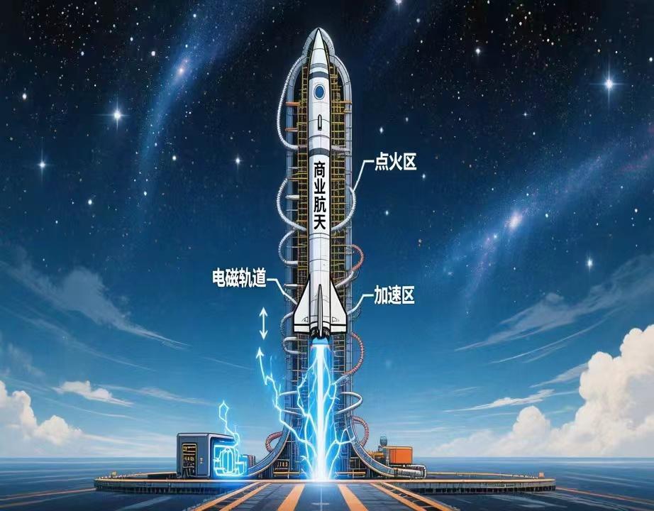 类似于电磁炮,“垂直电磁弹射”使用电磁能作为初始动力, 通过地面建造的巨型垂直电