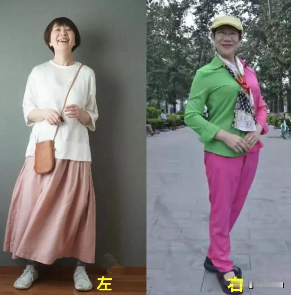同样年龄，不同打扮，出现的气质不同，美感不同，素质不同，图中人物年龄相仿，左和右