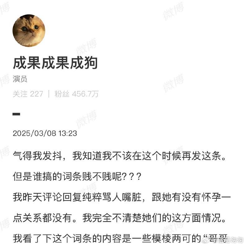 成果怒斥赵一博方公关方向成果称雪梨长期向其宣泄负面情绪，却与赵一博及共同好友形成