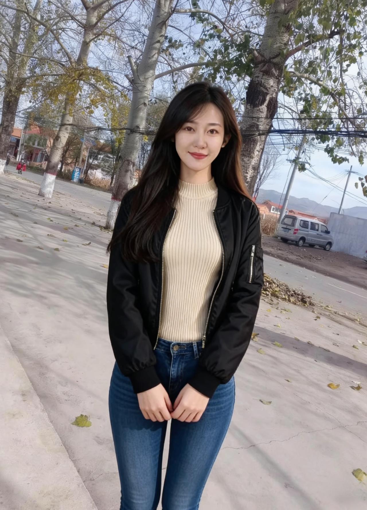 黑夹克是与世界的边界
拉链拉上 便藏起所有柔软
米色针织衫是心底的海
在硬壳下 