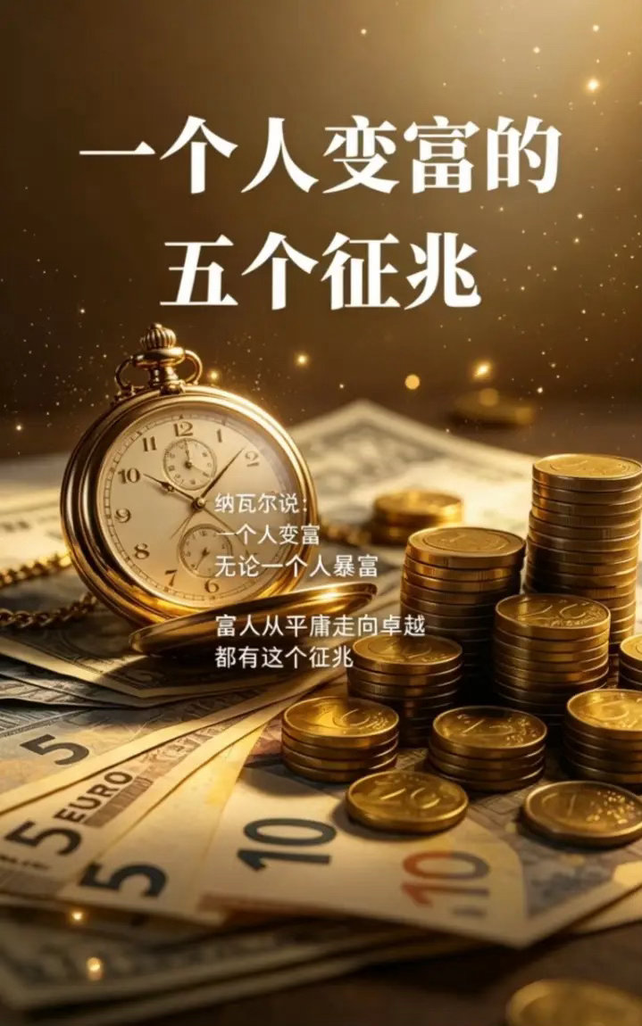 一个人变富的五大征兆。纳瓦尔直言：暴富从来都是认知先行，口袋的肥瘦永远滞后于思维