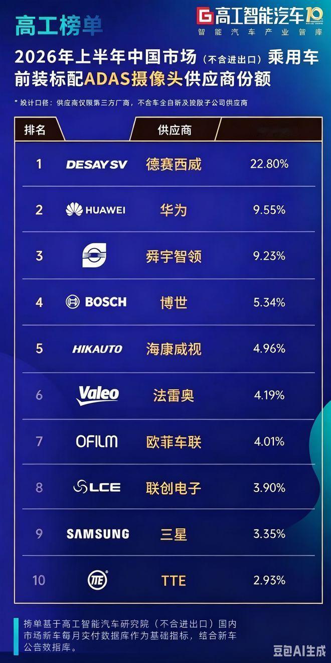 2026上半年ADAS摄像头厂商TOP10：国产全面崛起，万亿赛道谁是大赢家？ 