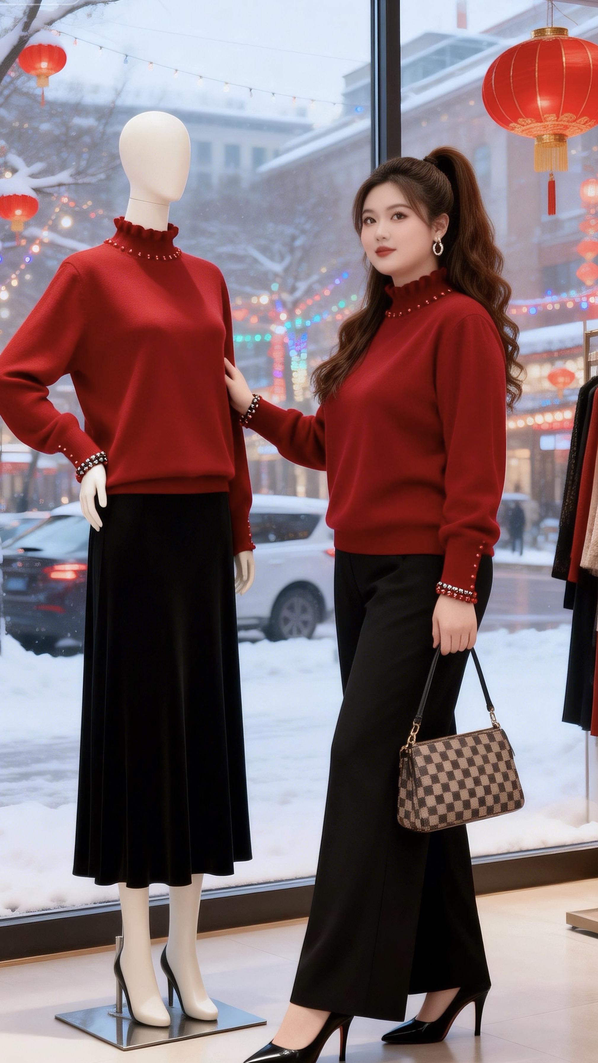 大码穿搭红色毛衣新年战袍我回家穿哪套冬日穿搭一周不重样微胖女生冬日衣服测评