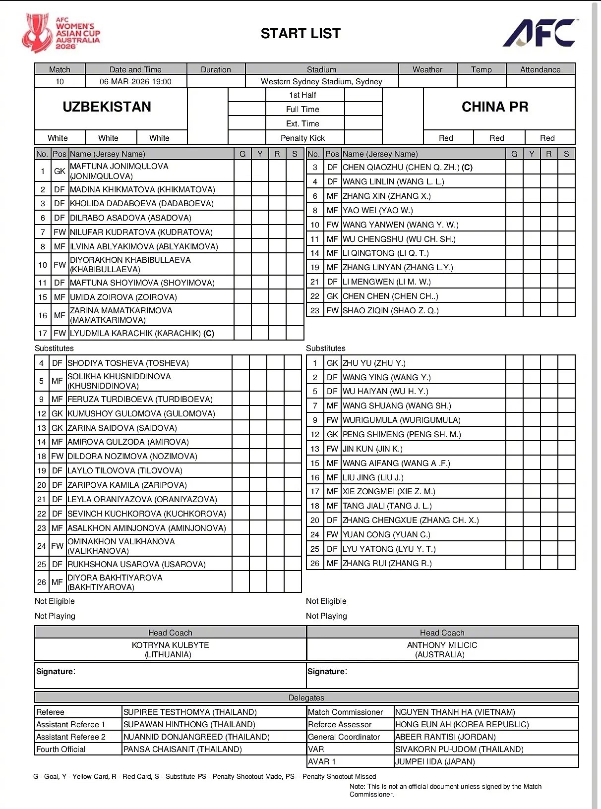 北京时间今日16:00，2026女足亚洲杯小组赛第2轮，中国女足将在西悉尼体育场