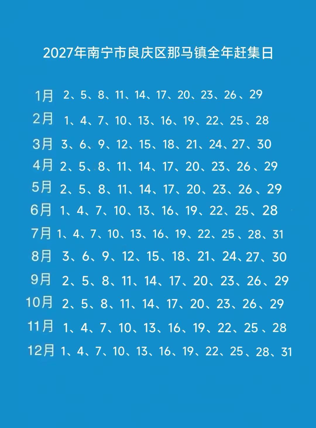 2027年那马镇全年赶集日新鲜出炉！