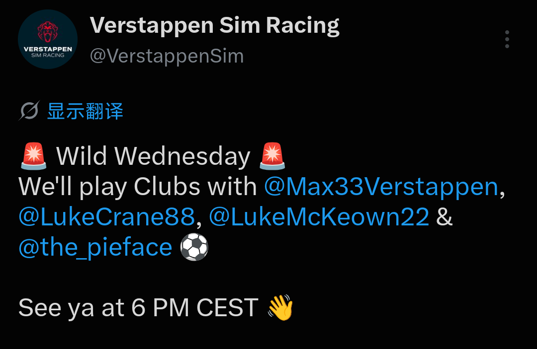 今晚有直播！直播内容：⚽直播时间：0点直播地址：维斯塔潘维斯塔潘[超话] ​​​