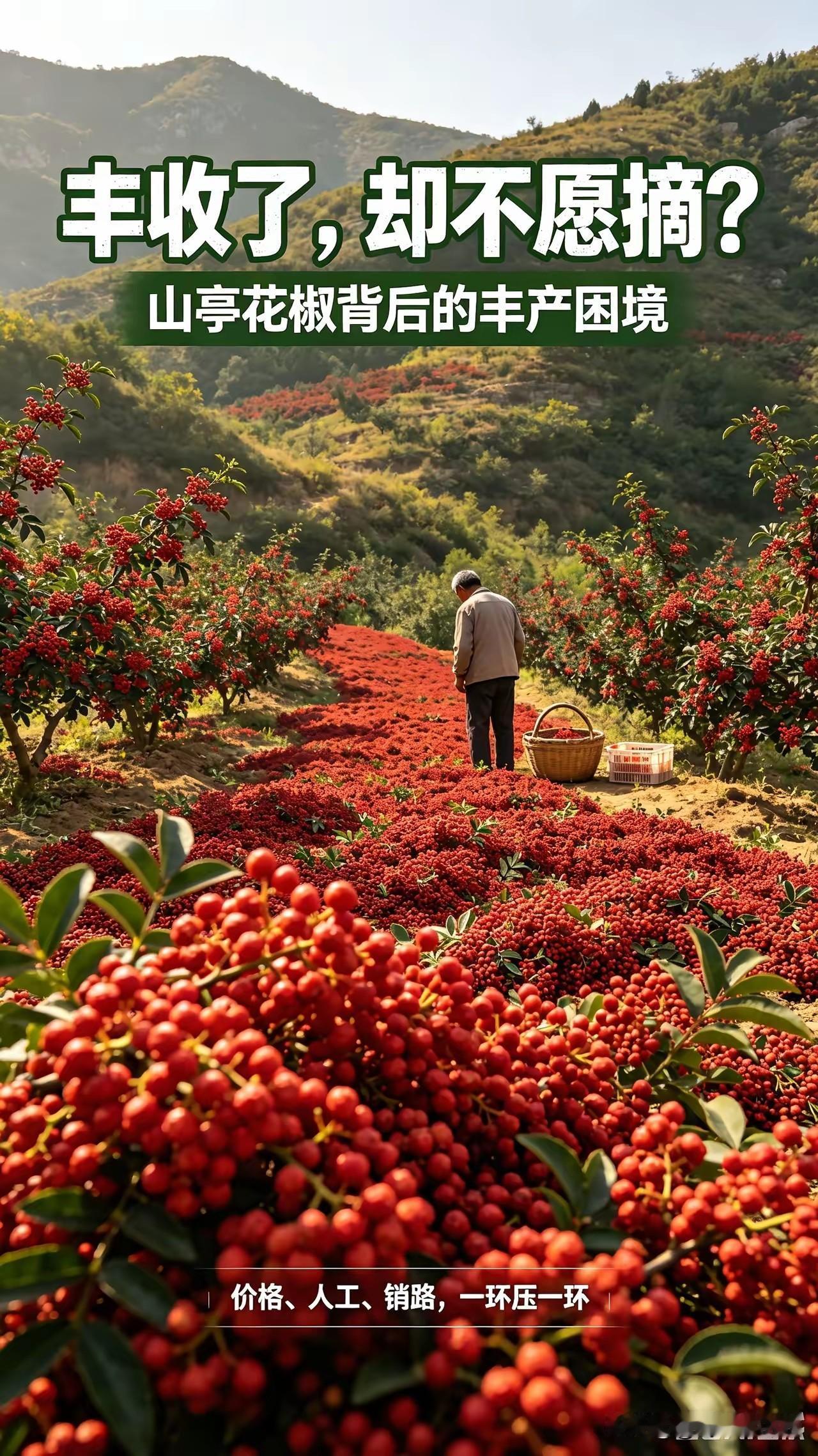 老家的花椒成熟了，漫山遍野的红花椒着实漂亮。

可是今年行情不好，价格太低。很多