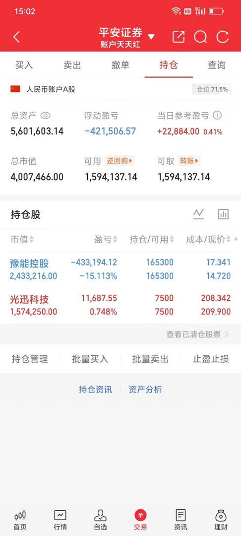 300w本金记录翻5倍（52天）今日持仓票： 豫能kg光迅kj今日总资产560w