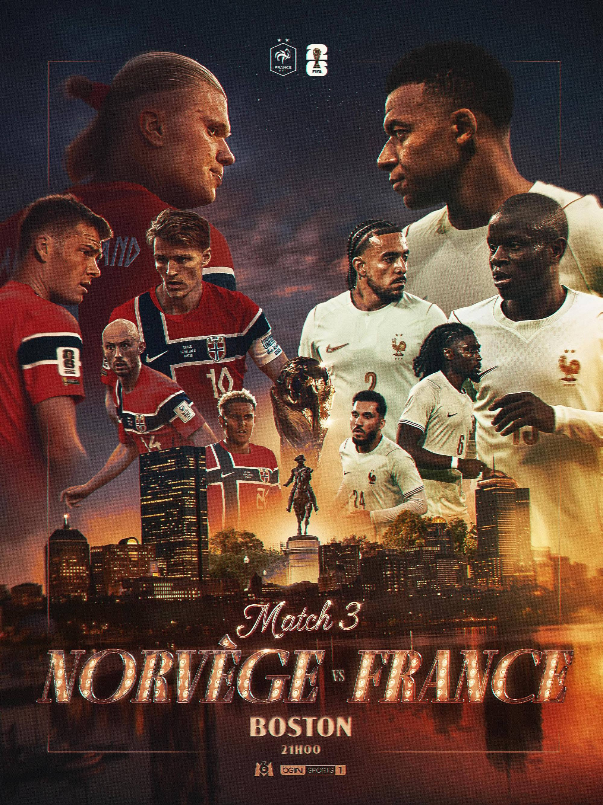 法国队发布姆巴佩PK哈兰德海报 法国队相当重视和挪威的焦点之战，二连发预热海报，
