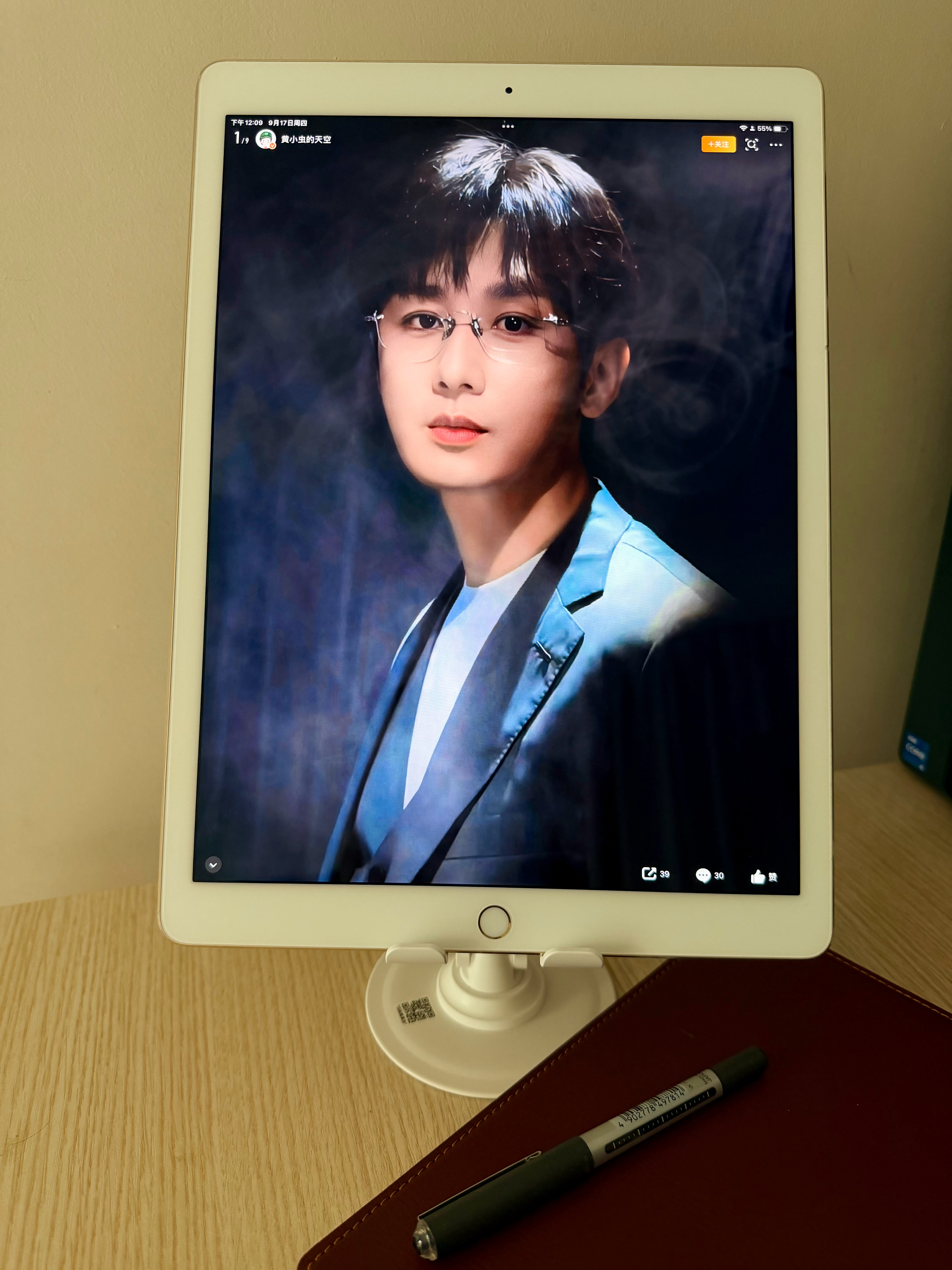 用ipad Pro一代，给同事展示成毅林彦廷的盛世美颜，还专门关了灯，怕有反光[