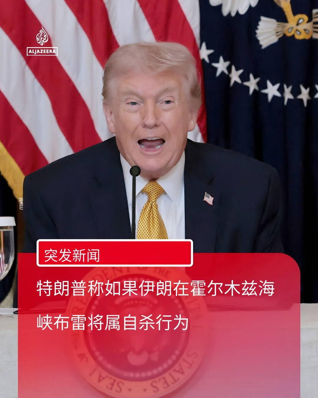 新闻快讯——美国总统特朗普表示，伊朗若在霍尔木兹海峡布设水雷，无异于自杀。
消息