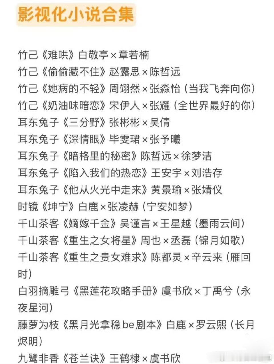 现在好多大ip都影视化了竹己，耳东兔子，九鹭非香，墨宝，顾漫，玖月晞，尾鱼，匪我