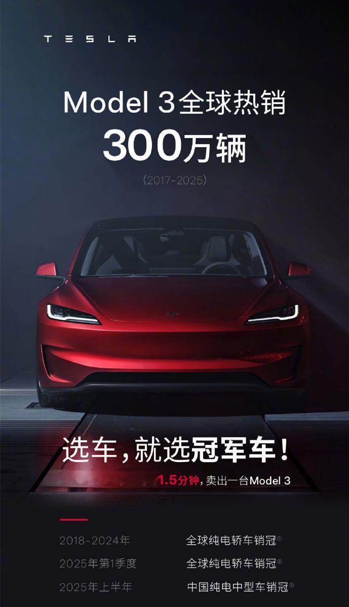 特斯拉 Model 3 全球卖了 300 万台。手里有 20 多万预算想买一台靠
