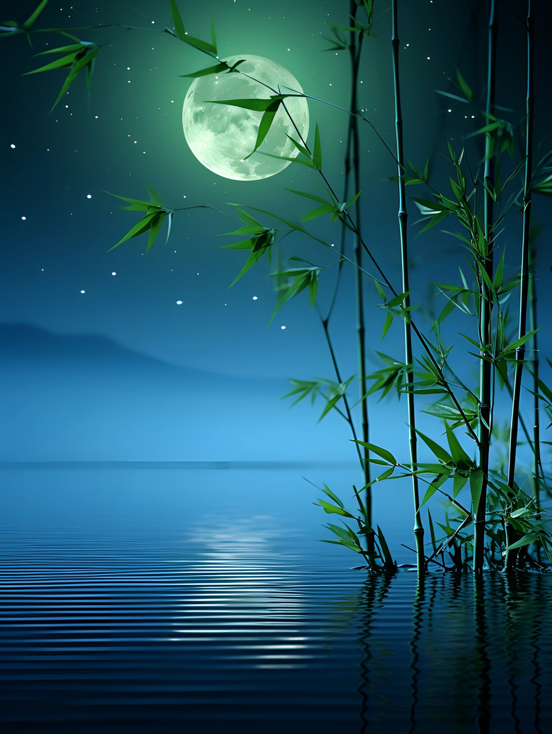 竹影摇微露，月华照晚空。 ​​​